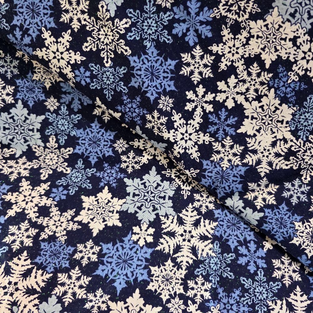 Keepsake Calico Joann Holiday Snowflake Glitter Blue Cotton Material - 56" x 42"
